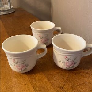 Set of 3 Pfaltzgraff Tea Rose Stoneware Mugs Coffee Cups